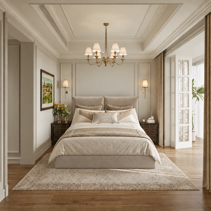 Double Cushion Double adjustable bed in Brugge Silver, base flush to the floor