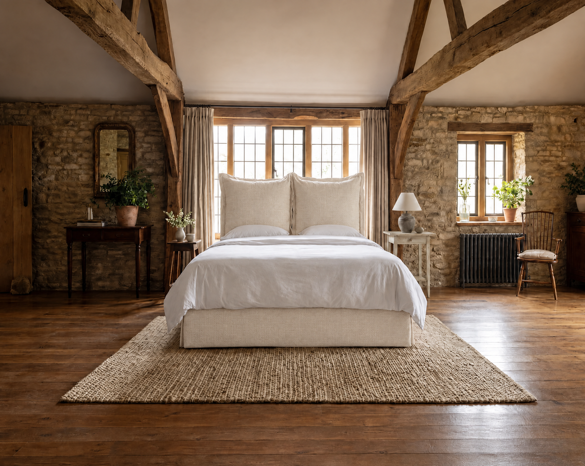 Madison Super King manual storage ottoman bed in Oslo Cream