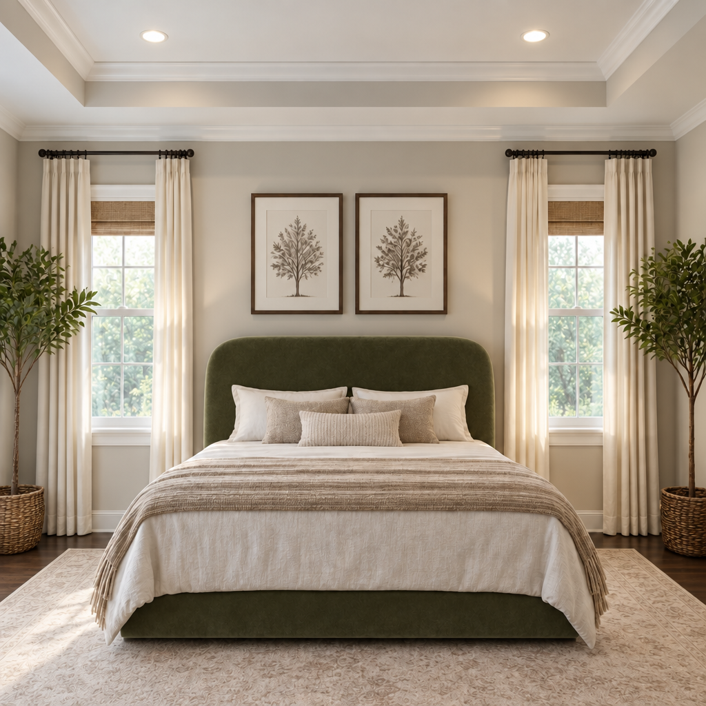 Ascot King 5'0 manual storage ottoman bed in Velvet Olive, flush to the floor with no legs, by The Sleep Co