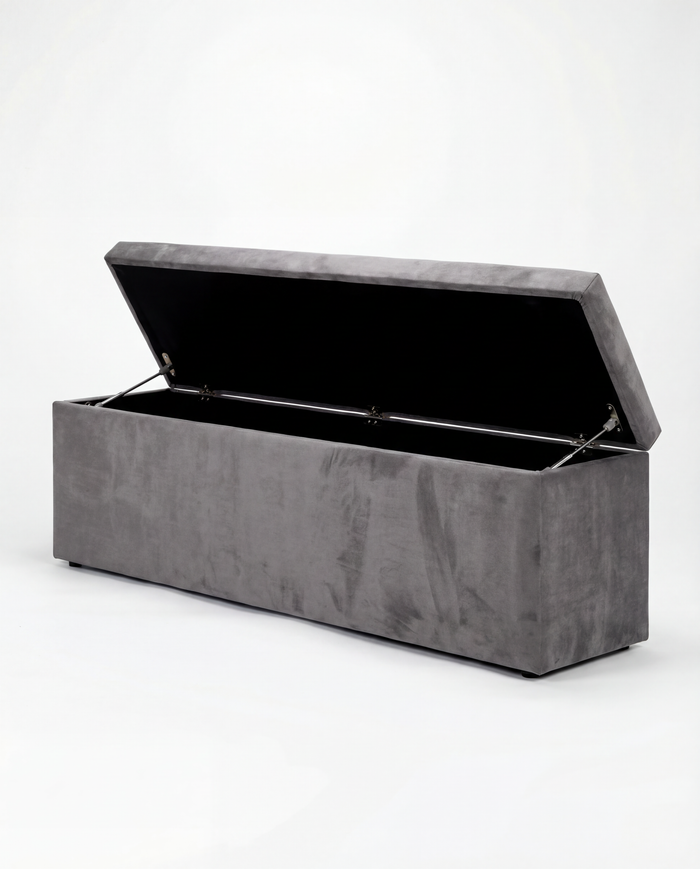 Bourg upholstered storage ottoman in grey