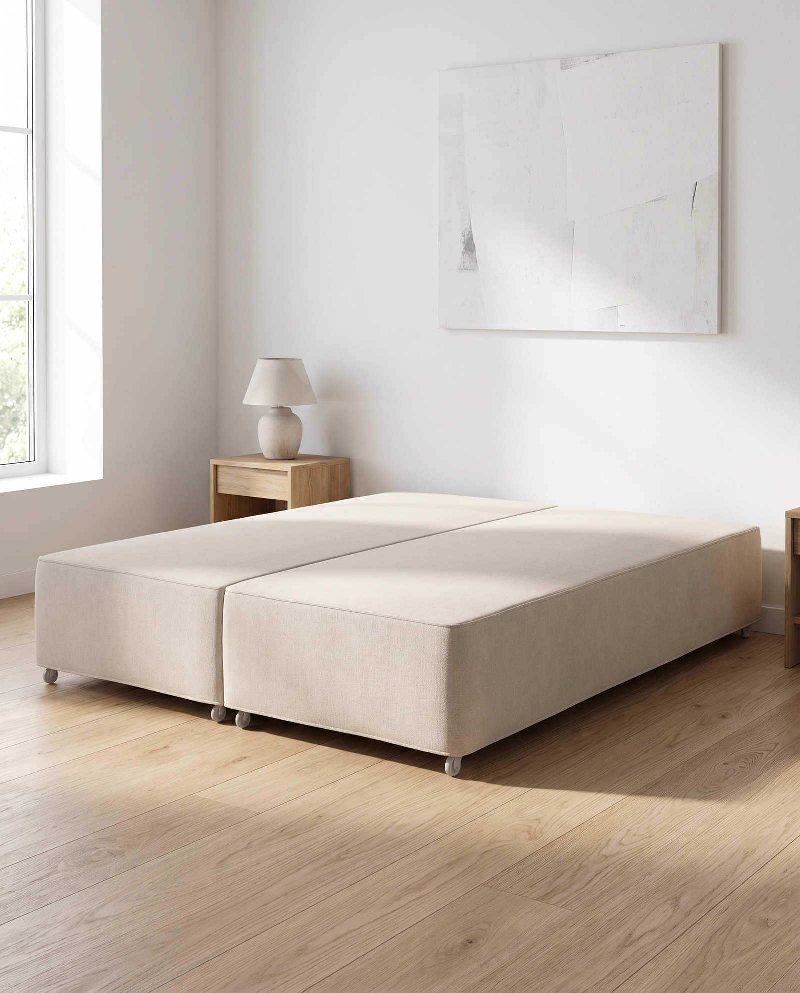 Deep upholstered divan base, detail view