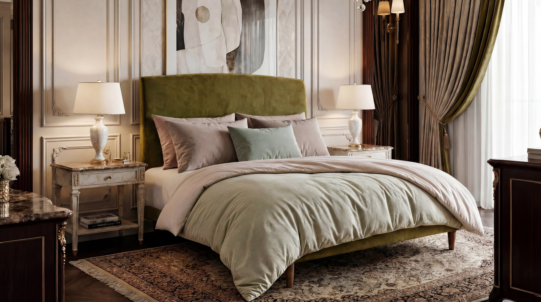 Dreamer upholstered bed frame, alternate view