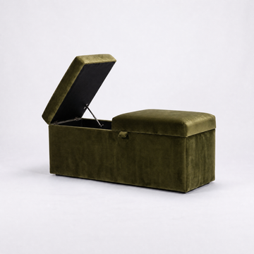 Helsinki buttoned storage ottoman in Velvet Olive Green