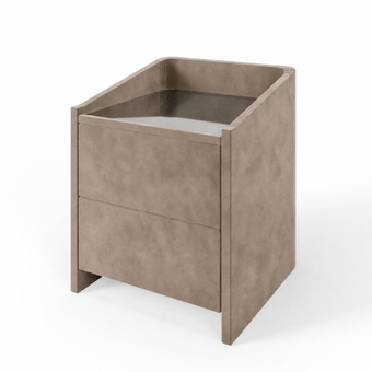 Lydie upholstered bedside table in Marble Mink with glass top and two drawers