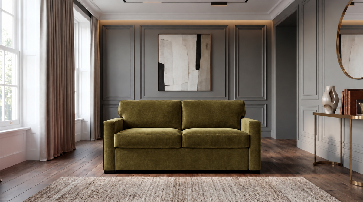 Jessica Large 2 Seater sofa bed in Velvet Olive