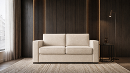 Emma 2 seater 140cm sofa bed upholstered in cream weave