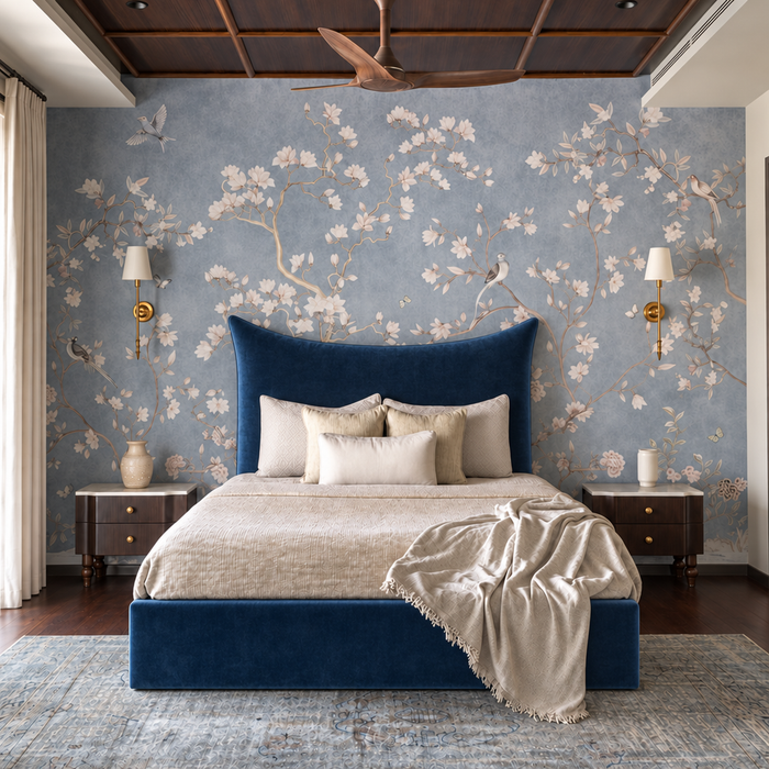 Snorer 5'0 King manual storage ottoman bed in Velvet Blue with pillow style headboard