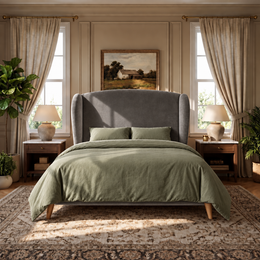 Durham King bed frame in Clearance Grey Plush