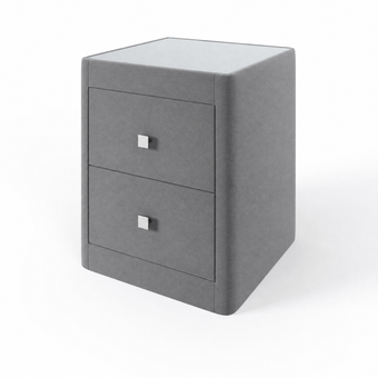 Richmond upholstered bedside table in Infinity Grey with glass top and two drawers