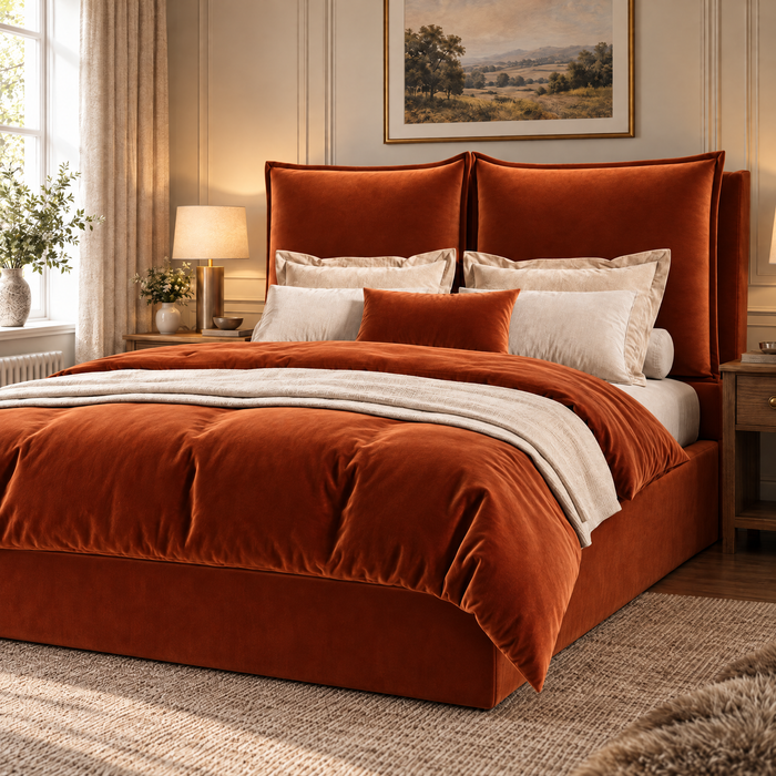 Cambridgeshire 5'0 King manual storage ottoman bed in Velvet Rust