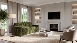 Jessica sofa bed in Olive Chenille in a living room