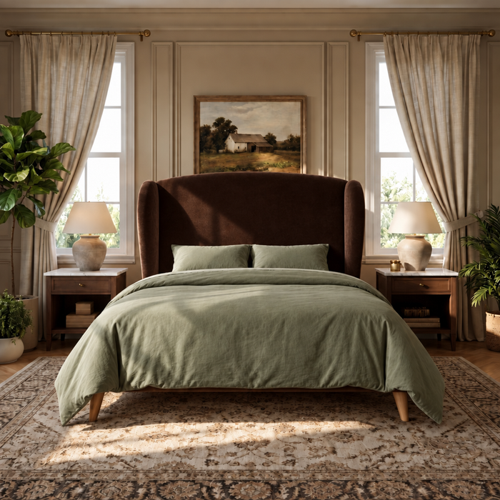Durham 5'0 King bed frame in Velvet Bournville on 15cm legs