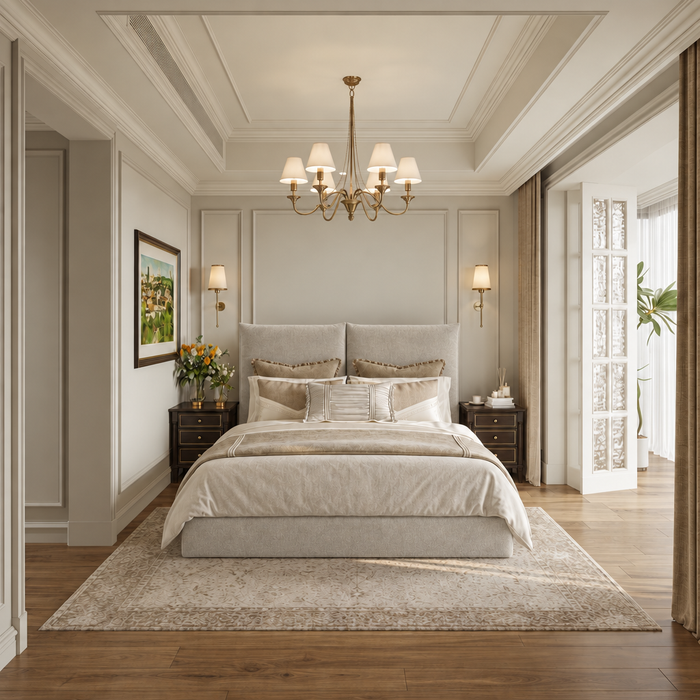 Double Cushion Double electric ottoman bed in Sable Natural