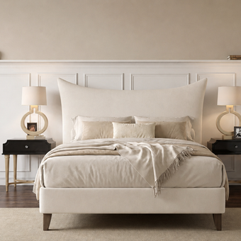 Snorer 4'6 Double bed frame in Infinity Pearl with pillow style headboard on legs