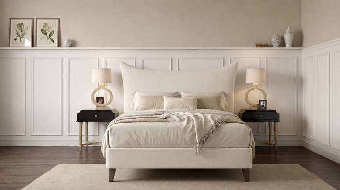 Snorer 4'6 Double bed frame in Infinity Pearl with pillow style headboard on legs