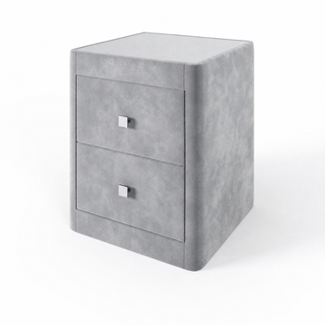 Richmond upholstered bedside table in Marble Silver with glass top and two drawers